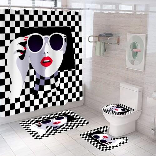 Fashion Women Waterproof Shower Curtain Waterfall Sexy Women Bathroom Bath Mat Set Design Pedestal Rug Lid Toilet Cover