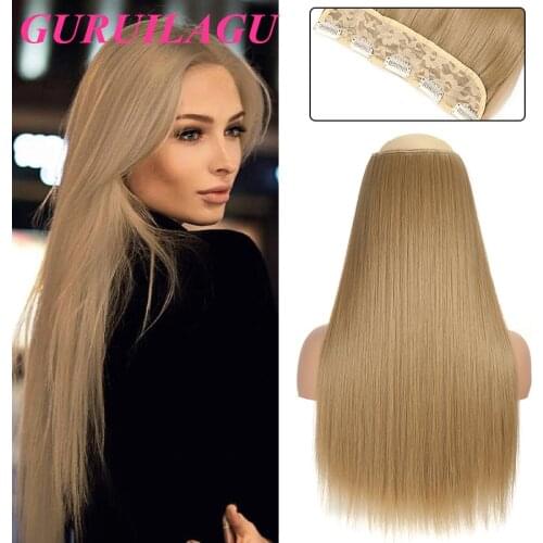 GURUILAGU 5 Clip In Hair Extension 24" Heat Resistant Fiber Hairpieces Long Straight Hair Synthetic Clip In On Hair Extensions