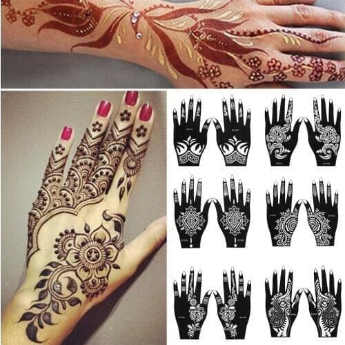 2Pcs Temporary Waterproof Tattoo Sticker Hand Tattoo Decal Henna Stencil DIY Body Art Sticker Template Wedding Party Makeup Tool