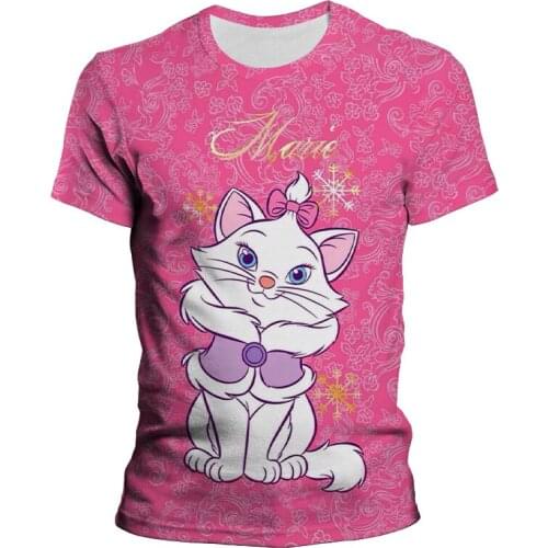 Disney New Cool Fashion T Shirt Women Marie Cat Print Tshirt Summer Short Sleeve Disney The Aristocats Girl T-shirts Dropship