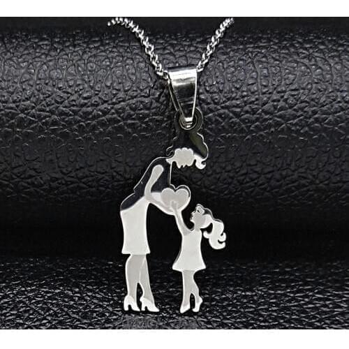Mom Daughter Stainless Steel Chain Necklace Silver Color Necklaces Pendants Jewelry mujer Mothers Day Christmas Gift N539S01