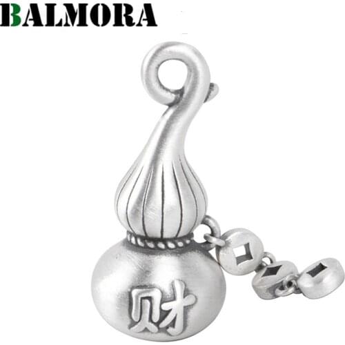 BALMORA 100% 990 Pure Silver Cute 3D Gourd Pendant For Women Men Retro Lucky Gather Wealth Pendant Jewelry Gift Without Chain