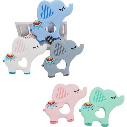 Chengkai 10pcs Silicone Elephant Teether DIY Baby Shower Pacifier Dummy Pendant Nursing Jewelry Sensory Animal Toy BPA Free