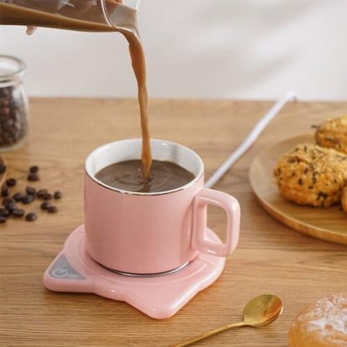 Cute Cat Coffee Mug Warmer Pad & Cups Electric Power Cup Warmer Heat Beverage Mug Mat Keep Warm Coffee Tea Electric pad
