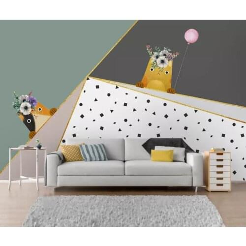 Nordic contracted cartoon geometrical animal children room setting wall decorates wallpaper mural