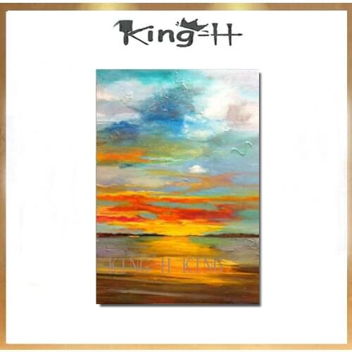 Handpainted Modern Landscape Oil Painting On Canvas Wall Art Beautiful Sunrise Picture For Home Decoration warm colour