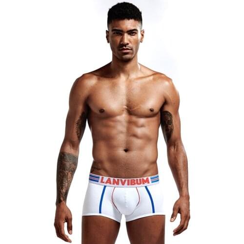 LANVIBUM briefs underwear pull-up cotton low-waisted U convex large bag mens flat-angle underpants simple large size