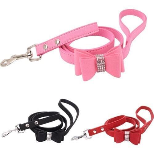 10pcs/Lot Pet Dog Velvet Leather Leash With Rhinestone Bling Blink Butterfly Fashion Pet Leash Accessories