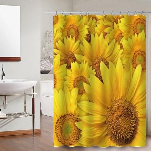 Sunflower Print Shower Curtain Waterproof Yellow Bathroom Curtains Beautiful Flowers For Woman with Hooks Decor Home