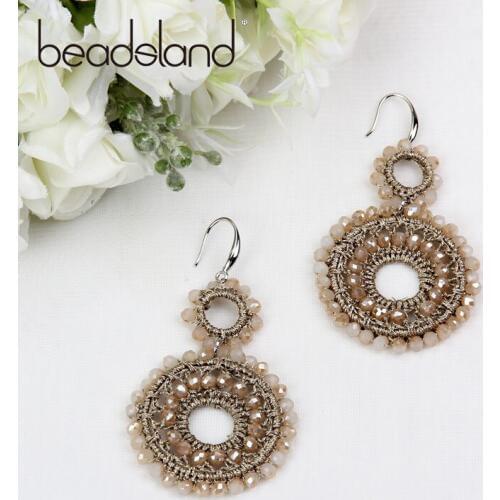 Beadsland Drop Earrings Double Circle Thread Crochet With Glass Beads Fashion Bohemia For Women Girls Dancing Party Gift 39283