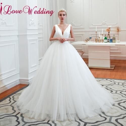 New Arrival Wedding Dresses A Line Sexy v Neck Custom made White Tulle Vestido De Novia Bridal Wedding Gown