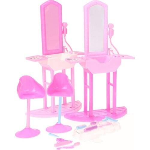 1 Set Dresser Desk Mirror Chair Comb Hand Mirror Hair Dryer Perfume Bottle 1:6