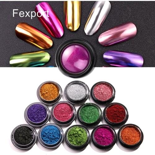 1 Box Nail Mirror Glitter Powder Titanium Powder Delicate Shiny 12 Colors Polishing Chrome Flakes Pigment Dust Decorations Art