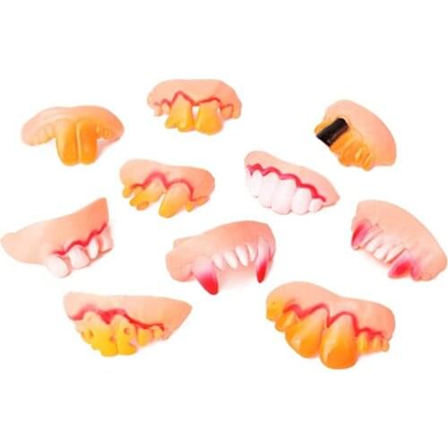 10pcs Funny Fake Vampire Denture Teeth Halloween Horror Decor Prop Trick Toy Party Dressing