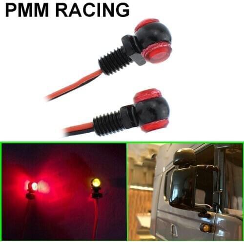 2pcs Metal LED Side Door Warning Lights Mirror Bottom Lamp for Tamiya 1/14 RC Truck Car Tipper Scania Actros MAN 56357 R470 R620