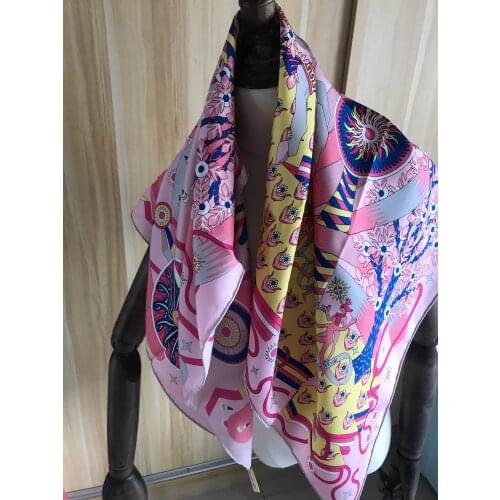 2020 new arrival spring classic pattern 100% silk scarf twill hand made roll 90*90 cm squareshawl wrap for women lady gift