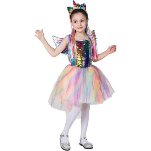 2021 Unicorn Costume Princess Dress Girls Prom Cosplay Tutu With Headband Summer Dresses for kids Children Butterfly FLower Gift