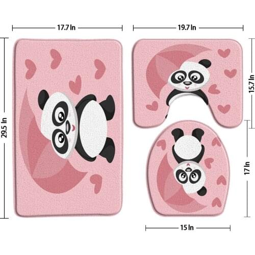 Panda Holding A Pink Umbrella Bath Mat Cartoon Animals Anti Slip 3 Pcs Set Toilet Cover Bathroom Mat Rug Carpet Bathroom Product