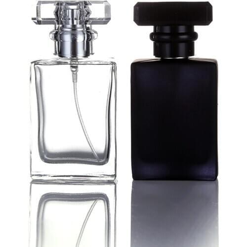 30/50 ML Glass Perfume Bottle Atomizer Transparent Black Spray Bottle Crystal Square Shape Empty Refillable Bottles Durable
