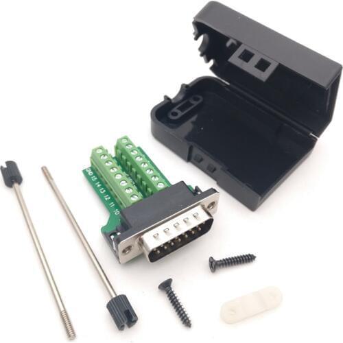 5PCS DB15 D-SUB Male 2 Row 15 Pin Plug Breakout Terminals Board Connector Nut Type With Black Plastic Cover