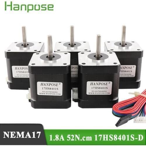 5pcs/lot 4-lead Nema17 Stepper Motor 42 motor Nema 17 motor 1.8A (17HS8401S) motor with DuPont line for 3D printer