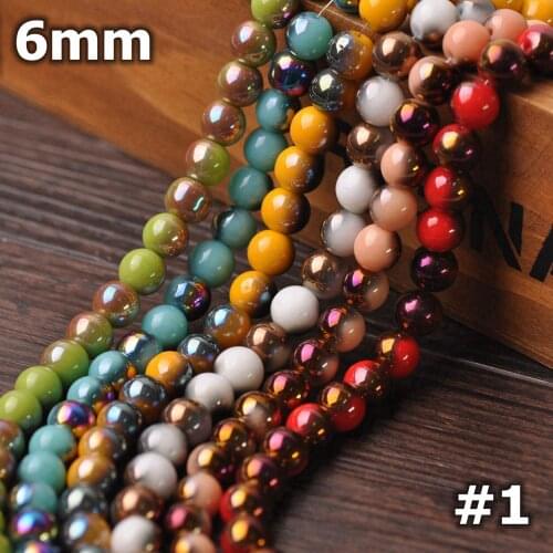 6#1 Round Half Plated 6mm Opaque Glass Loose Spacer Beads Wholesale Lot for Jewelry Making DIY Crafts Findings