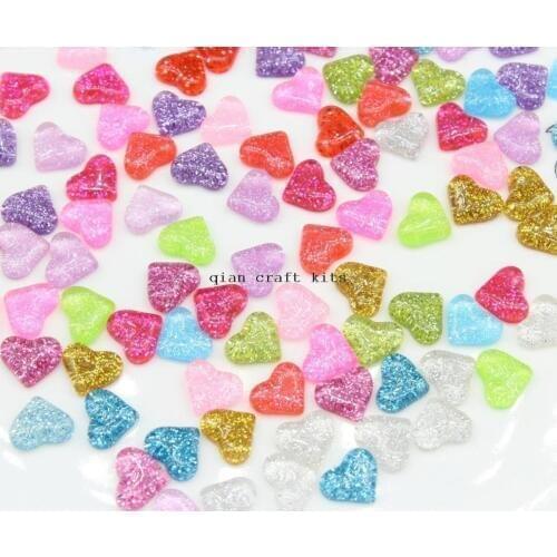 80pcs mix colors diy Earrings nail art Heart Resin cabochon, Kawaii Glitter Jewelry Applique DIY craft item Small Flatback