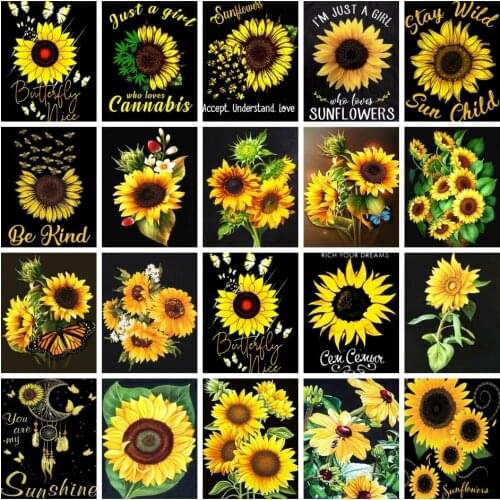 AZQSD Sunflower Acrylic Paint By Numbers Set Oil Painting For Adults Blackboard Text Picture Drawing Coloring By Numbers Flower