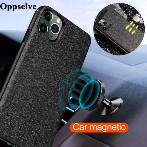Car Magnetic Phone Case For iPhone 12 11 Pro XR XS Max 6 6S 7 8 Plus Crocodile Grain Cover Built-in Magnet Fundas For iPhone 11