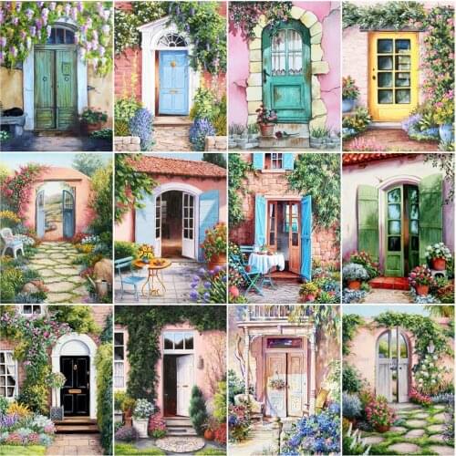 AZQSD DIY Diamond Painting Door House Mosaic Full Square Drill Needlework Diamond Embroidery Sale Landscape Home Decor