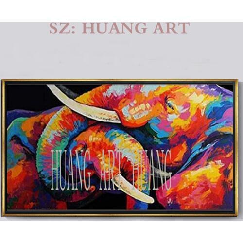 Free Shipping Large Canvas Art Cheap Hand-painted Abstract Animal Elephant Oil Painting Modern Living Room Wall Decor No Frame
