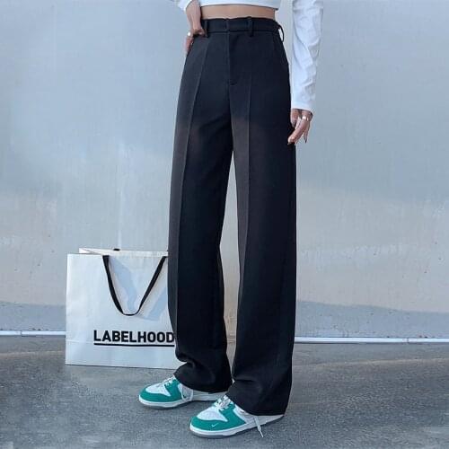 Womens Pants New Fashion Casual Loose High Waist Straight Trousers Female Solid Black Streetwear Indie Aesthetic 2021 Clothing