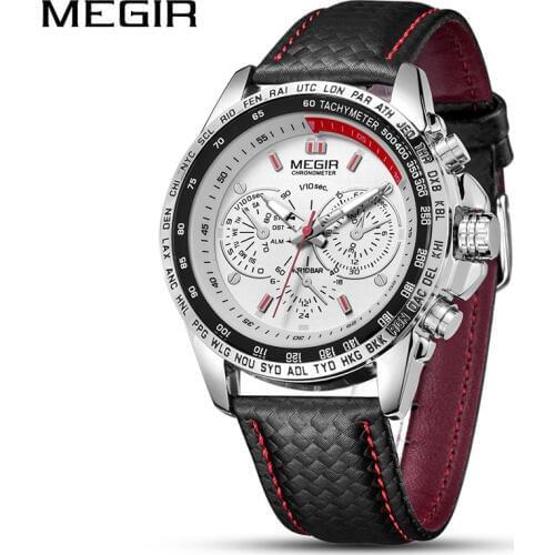 MEGIR Mens Watches Top Brand Luxury Quartz Watch Men Fashion Casual Black Leather Strap Clock Big Dial Sport Watch Erkek Saat