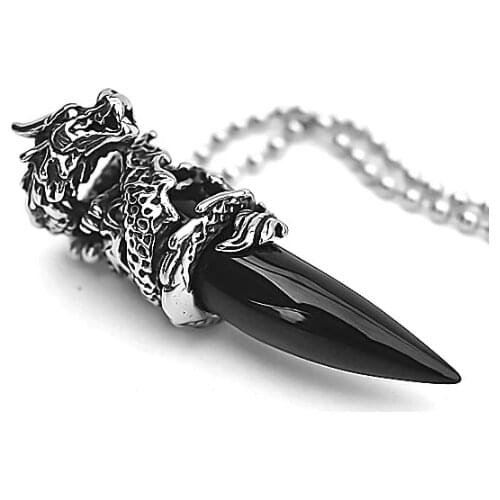 Dragon Black 75 Cm. Long Chain Male Steel Necklace