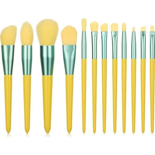 Wood Handle Makeup Brushes Set Blush Powder Foundation Eye Eyeliner Eyebrow Face Yellow Make Up Brush Cosmetic Tools Kit