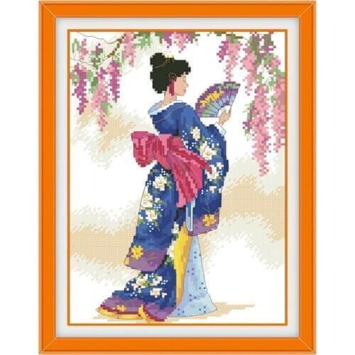 Elegant geisha cross stitch kits beauty aida fabric 18ct 14ct 11ct white counted cotton thread embroidery kits DIY craft set