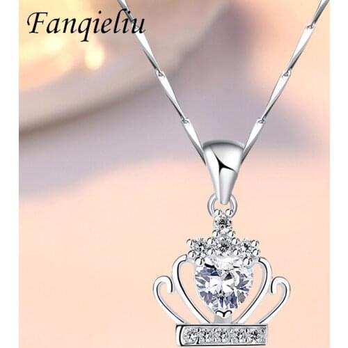 Fanqieliu Elegant High Quality Fine Jewelry Crown Crystal Pendant With Chain Chokers Necklaces 925 Silver Women FQL21130