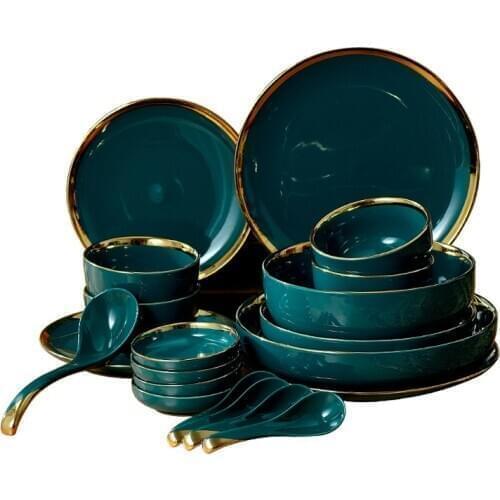 Jingdezhen Bone China Porcelain Dinnerware Dining Room Ceramic Tableware Deep Soup Dishes Sushi Plates (22 pcs )