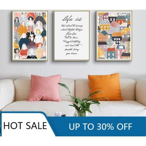 Canvas Painting Nordic Abstract Wall Art Poster Colorful Scandinavian Picture Life Quotes Pictures for Living Room Home Decor