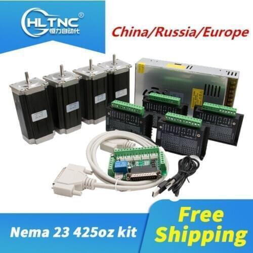 CNC kit 4pcs TB6600 driver+ 4 pcs Nema23 425 Ozin dc motor+1set 5 axis DB25 board +1pcs 350W 36V power supply