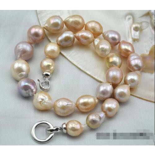 Beautiful 13-18mm baroque baby pink purple reborn keshi pearl necklace 18" 36"