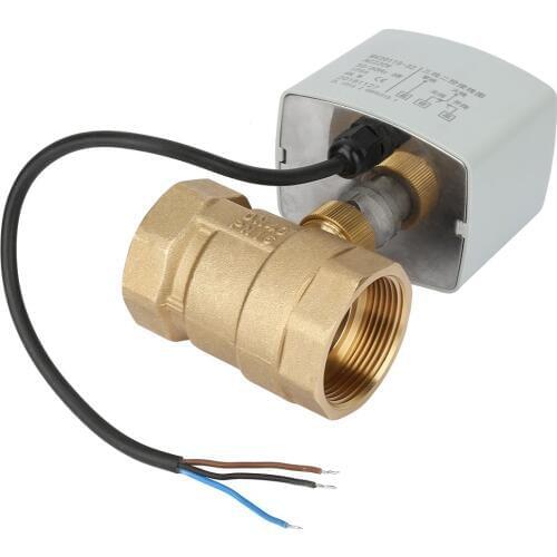 AC 220V DN40 1-1/2" 2-Way 3-Wire Brass Electric Motorized Ball Valve PN16-20 4N.M 6W 50/60Hz Copper Valve