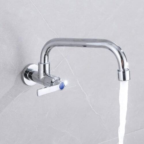 Copper Wall Mounted Single Handle Single Hole Cold Faucet Kitchen Horizontal Cold Water Tap Swing Faucet Ceramic Core