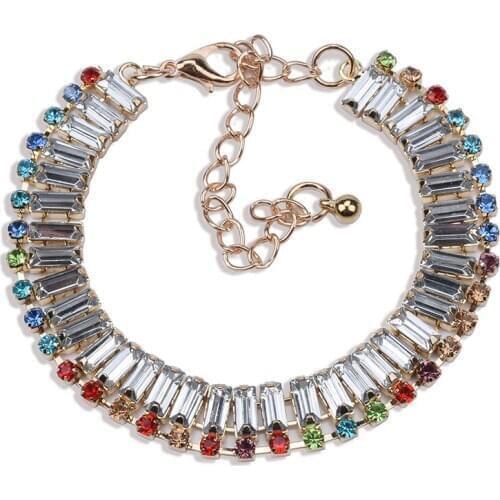 Fashion Geometric Statement Glass Crystal Charm Bracelets Women Luxury Colorful Rhinestone Bracelet Jewelry Female