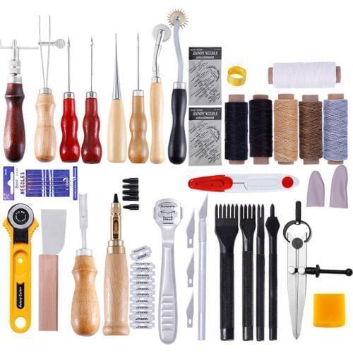 Professional Leather Craft Tools Kit Hand Sewing Stitching Punch Carving Work Saddle Leathercraft Accessories Leather Craft