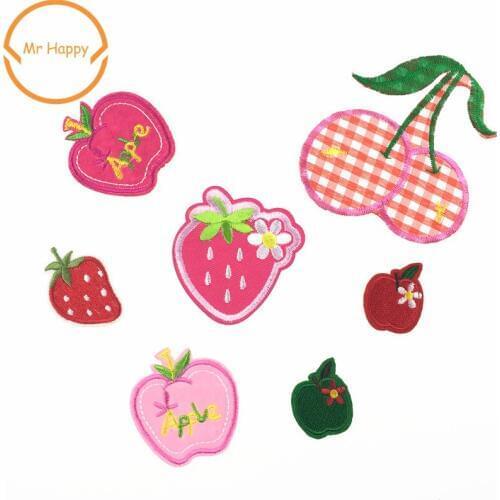 1pcs Iron On fruit strawberry cherry apple Patches Embroidery Stickers for Bags Clothes Decoration Appliques