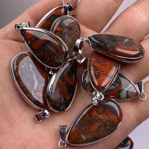 Natural Semi Precious Stone Pendant Flat Drop Shape Africa Blood Stone Making Necklaces Bracelets And Earrings For DIY