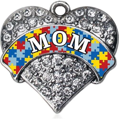 New Fashion Puzzle Piece Autism Mom Crystal Hearts Shape Charm & Pendants For Mothers Day Gifts