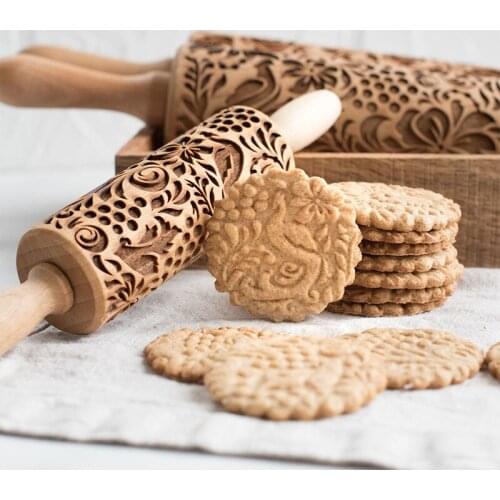 New Leaf Christmas Deer Wooden Rolling Pin Embossing Baking Cookies Noodle Biscuit Fondant Cake Dough Patterned Roller Snowflake