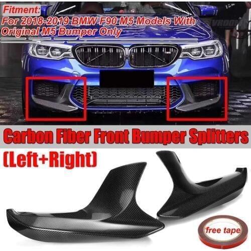 New Real Carbon Fiber 2x F90 M5 Car Front Bumper Lip Splitter Lip Spoiler Diffuser Protector Guard For BMW F90 M5 2018 2019